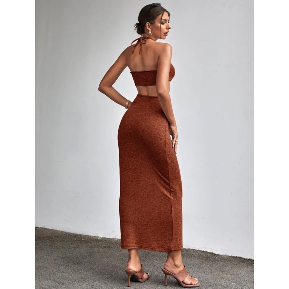 Cameron Tie Knit Dress in Rust - Picture 4 of 6